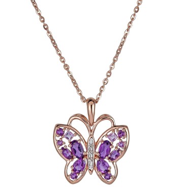Amethyst (1 ct. t.w.) & White Topaz Accent Butterfly Pendant Necklace in 14k Rose Gold-Plated Sterling Silver Amethyst (1 ct. t.w.) & White Topaz Accent Butterfly Pendant Necklace in 14k Rose Gold-Plated Sterling Silver