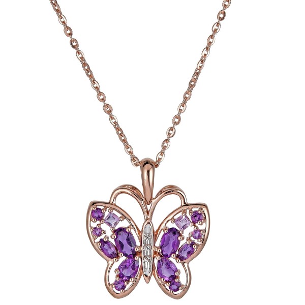 Amethyst (1 ct. t.w.) & White Topaz Accent Butterfly Pendant Necklace in 14k Rose Gold-Plated Sterling Silver