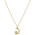 Cubic Zirconia Moon & Star Pendant Necklace in Gold-Plated Sterling Silver, 16