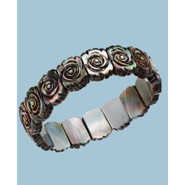 Black Mother-of-Pearl Rose Carved Stretch Bracelet Black Mother-of-Pearl Rose Carved Stretch Bracelet