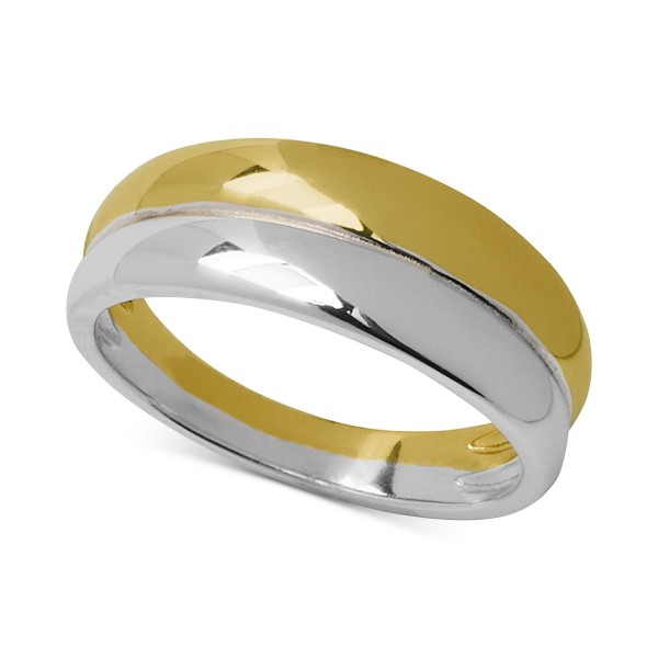 Polished Double Row Two-Tone Band in Sterling Silver & 18k Gold-Plate