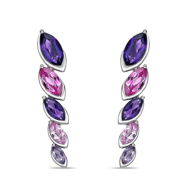 Alternating Purple Amethyst, Pink Amethyst and Pink Sapphire Marquise Bezel Set Drop Earrings in Sterling Silver