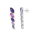 Alternating Purple Amethyst, Pink Amethyst and Pink Sapphire Marquise Bezel Set Drop Earrings in Sterling Silver