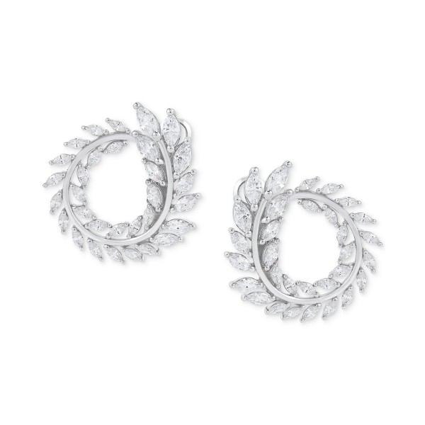 Cubic Zirconia Wreath Spiral Hoop Earrings in Sterling Silver