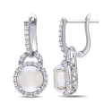 Opal (2-1/5 ct. t.w.) and White Topaz (7/8 ct. t.w.) Hinged Hoop Charm Earrings in Sterling Silver