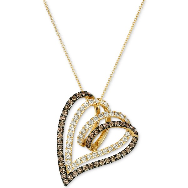 Nude Diamond (3/4 ct. t.w.) Double Heart Pendant Necklace in 14k Gold, 18