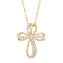 Two Tone Diamond Accent Ribbon Cross Pendant 18