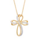 Two Tone Diamond Accent Ribbon Cross Pendant 18 Two Tone Diamond Accent Ribbon Cross Pendant 18