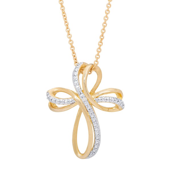 Two Tone Diamond Accent Ribbon Cross Pendant 18