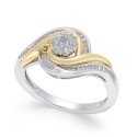 Diamond Cluster Two-Tone Swirl Ring (1/3 ct. t.w.) in Sterling Silver and 14k Gold