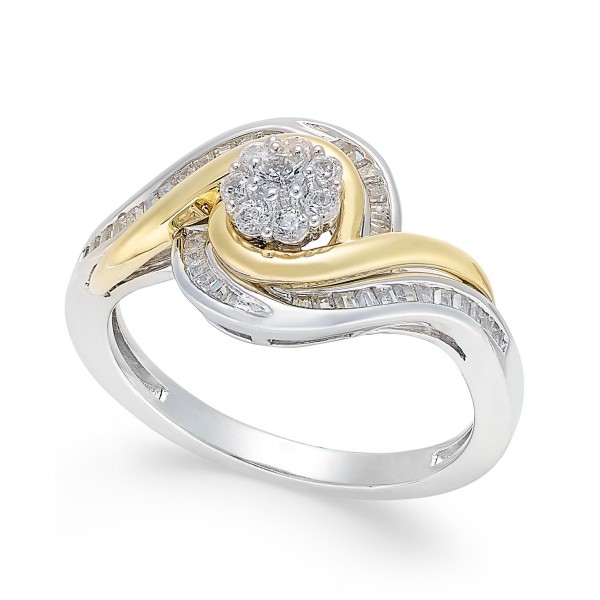 Diamond Cluster Two-Tone Swirl Ring (1/3 ct. t.w.) in Sterling Silver and 14k Gold