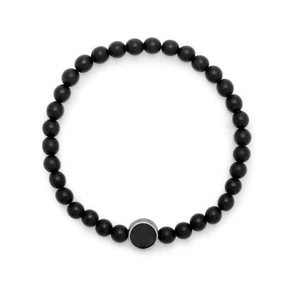 Men's Black Agate Cross Bead Bracelet