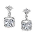 Cubic Zirconia Cushion Halo Drop Earrings in Sterling Silver