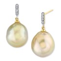 Cultured Golden Pearl (11mm) & Diamond Accent Drop Earrings in 10k Gold