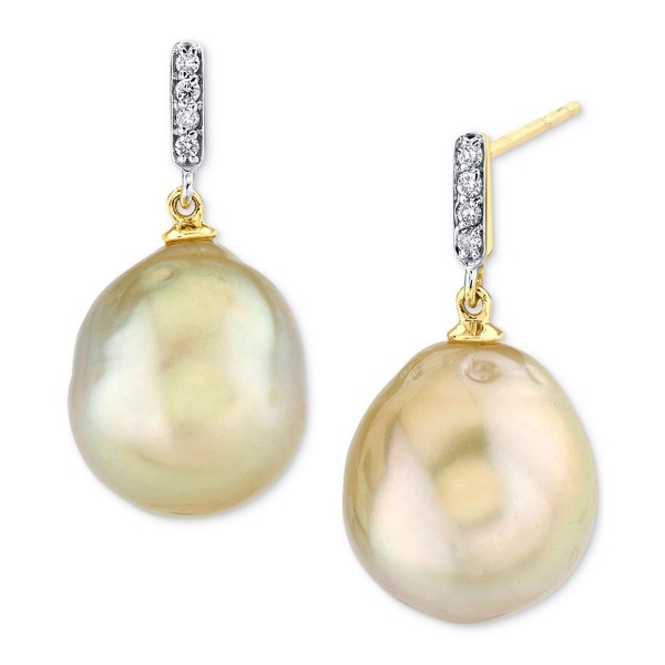 Cultured Golden Pearl (11mm) & Diamond Accent Drop Earrings in 10k Gold