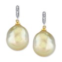 Cultured Golden Pearl (11mm) & Diamond Accent Drop Earrings in 10k Gold