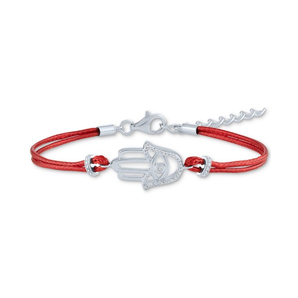 Diamond Accent Hand Red Cord Bracelet in Sterling Silver