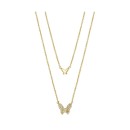 Gold Flash Plated Polished and Cubic Zirconia Butterfly Layer Necklace, 16