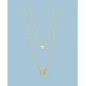 Gold Flash Plated Polished and Cubic Zirconia Butterfly Layer Necklace, 16