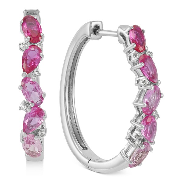 Ruby (1-1/3 ct. t.w.) & Pink Sapphire (2 ct. t.w.) Small Hoop Earrings in Sterling Silver, 1