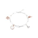 Genuine Pave Crystal Heart, Flower and Leaf Bracelet