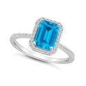 Blue Topaz (2 ct. t.w.) and Sapphire (1/4 ct. t.w.) Halo Ring in 10K White Gold