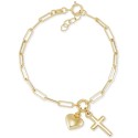 Children's Cross & Heart Paperclip Link Charm Bracelet in 14k Gold