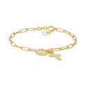 Children's Cross & Heart Paperclip Link Charm Bracelet in 14k Gold