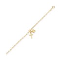 Children's Cross & Heart Paperclip Link Charm Bracelet in 14k Gold