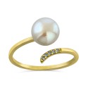 Cultured Freshwater Pearl (8mm) & Cubic Zirconia Bypass Ring