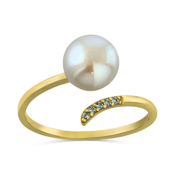 Cultured Freshwater Pearl (8mm) & Cubic Zirconia Bypass Ring