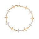 Diamond Accent Linked Cross Bracelet in Two Tone 14k Gold Plate