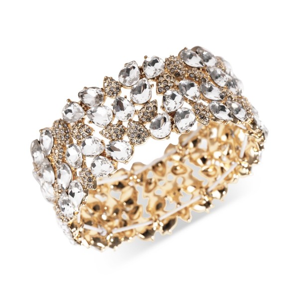 Gold-Tone Multi-Crystal Cluster Stretch Bracelet