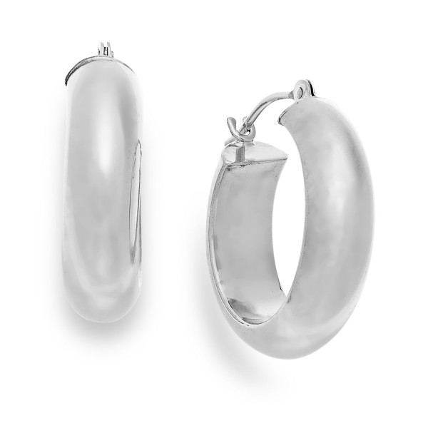 Wide Hoop Earrings in 10k White Gold