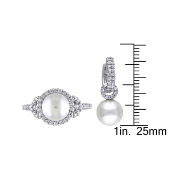 2-Pc. Set Cultured Freshwater Pearl (8-9mm) & Cubic Zirconia Dangle Hoop Earrings & Halo Ring in Sterling Silver 2-Pc. Set Cultured Freshwater Pearl (8-9mm) & Cubic Zirconia Dangle Hoop Earrings & Halo Ring in Sterling Silver