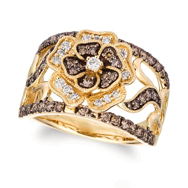 Nude Diamond & Chocolate Diamond Flower Statement Ring (7/8 ct. t.w.) in 14k Gold