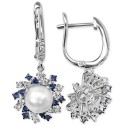 Cultured Freshwater Pearl (6mm) & Cubic Zirconia Scattered Halo Drop Earrings in Sterling Silver