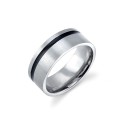 Stainless Steel Ring Featuring Black Line Design