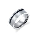 Stainless Steel Ring Featuring Black Line Design Stainless Steel Ring Featuring Black Line Design