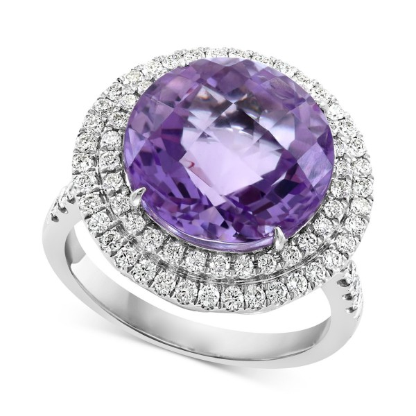 Pink Amethyst (7-3/4 ct. t.w.) & Diamond (3/4 ct. t.w.) Halo Statement Ring in 14k White Gold