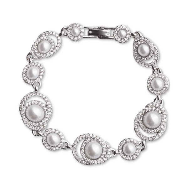 Silver-Tone Pavé & Imitation Pearl Circle Bracelet