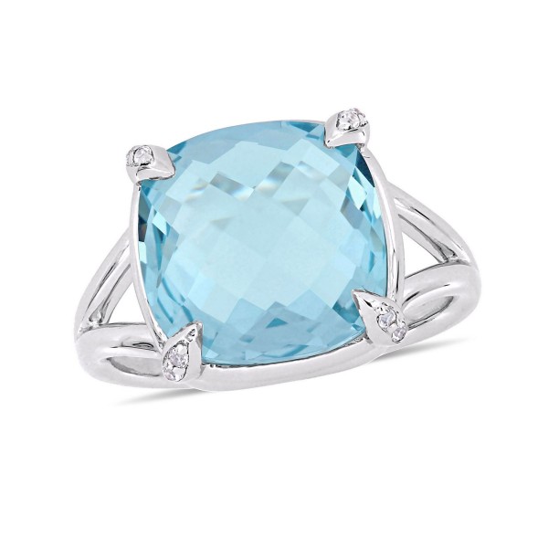 Blue Topaz (9 ct.t.w.) and White Topaz (1/20 ct.t.w.) Split Shank Cocktail Ring in Sterling Silver