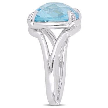 Blue Topaz (9 ct.t.w.) and White Topaz (1/20 ct.t.w.) Split Shank Cocktail Ring in Sterling Silver Blue Topaz (9 ct.t.w.) and White Topaz (1/20 ct.t.w.) Split Shank Cocktail Ring in Sterling Silver