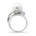 Imitation Pearl and Pave Cubic Zirconia Swirl Wrap Ring in Silver Plate