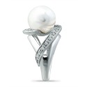 Imitation Pearl and Pave Cubic Zirconia Swirl Wrap Ring in Silver Plate