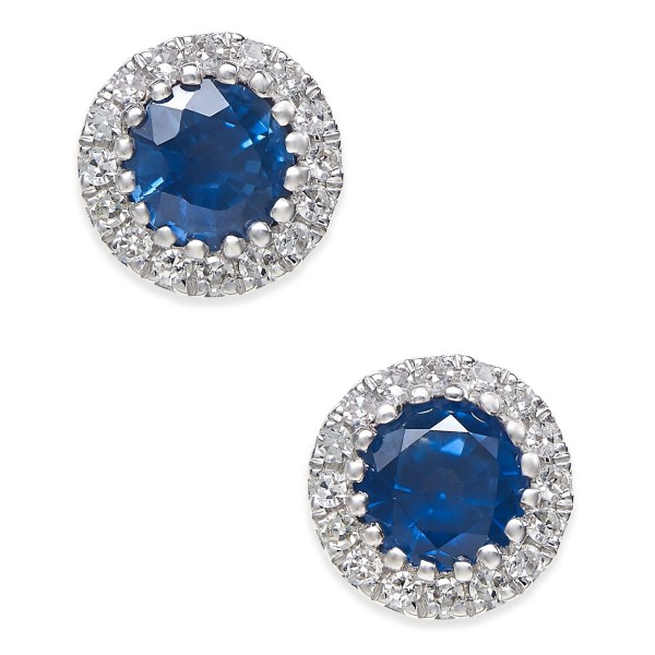 Sapphire (5/8 ct. t.w.) and Diamond (1/10 ct. t.w.) Stud Earrings in 14k White Gold