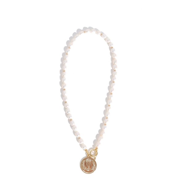 18K Gold Plated Freshwater Pearls with a Coin Pendant