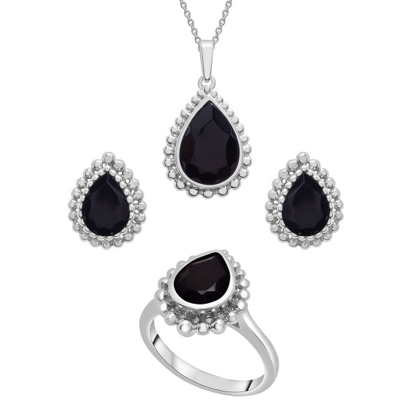 Onyx Beaded Earrings, Pendant and Ring Set