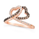 Chocolate Diamond (1/4 ct. t.w.) & Nude Diamond (1/4 ct. t.w.) Interlocking Heart Ring in 14k Rose, Yellow or White Gold