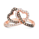 Chocolate Diamond (1/4 ct. t.w.) & Nude Diamond (1/4 ct. t.w.) Interlocking Heart Ring in 14k Rose, Yellow or White Gold